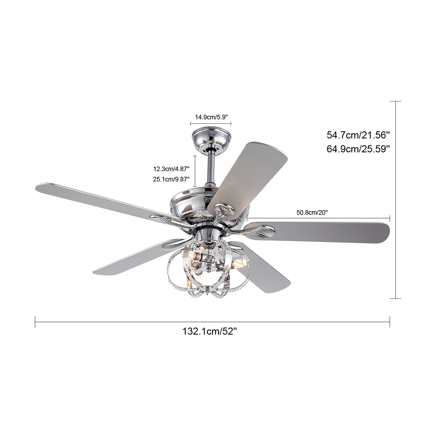 52" Crystal Cage Ceiling Fan Chandelier