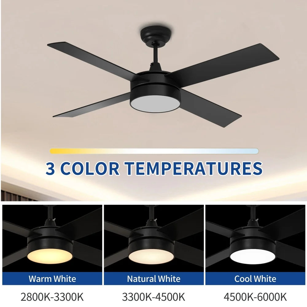 48" Black Ceiling Fan with Light