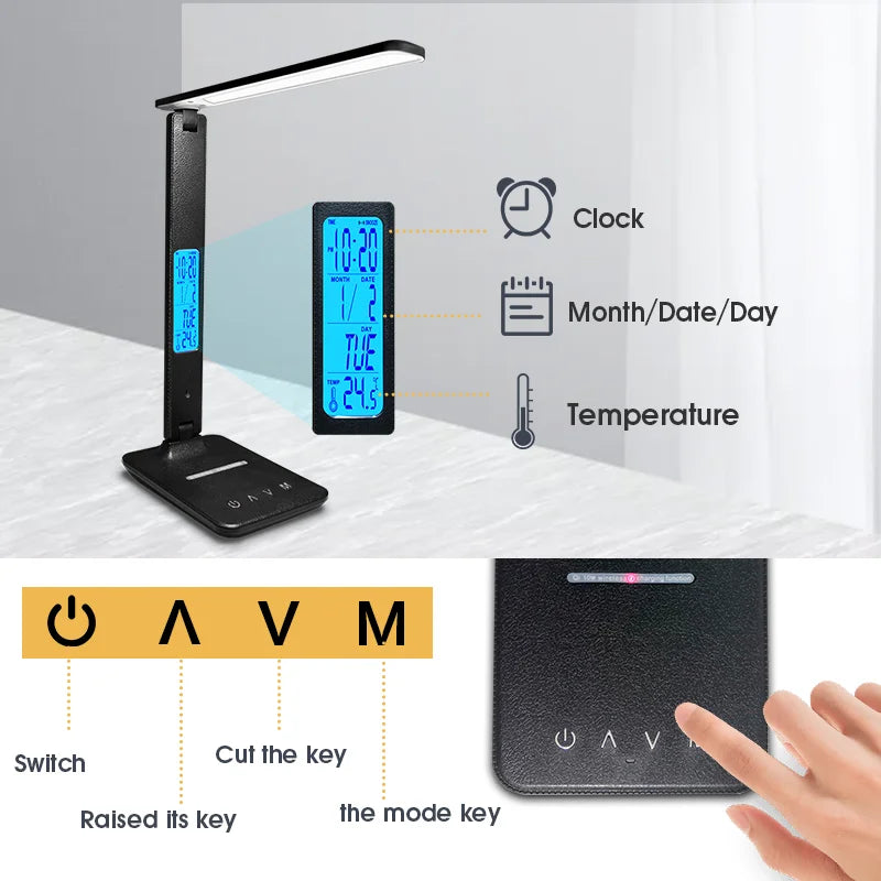 Desk Lamp With Calendar Temperature Alarm Clock