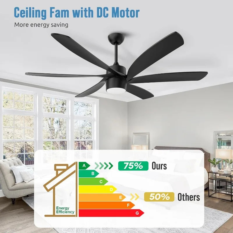 64 inch Black Ceiling Fan with Light