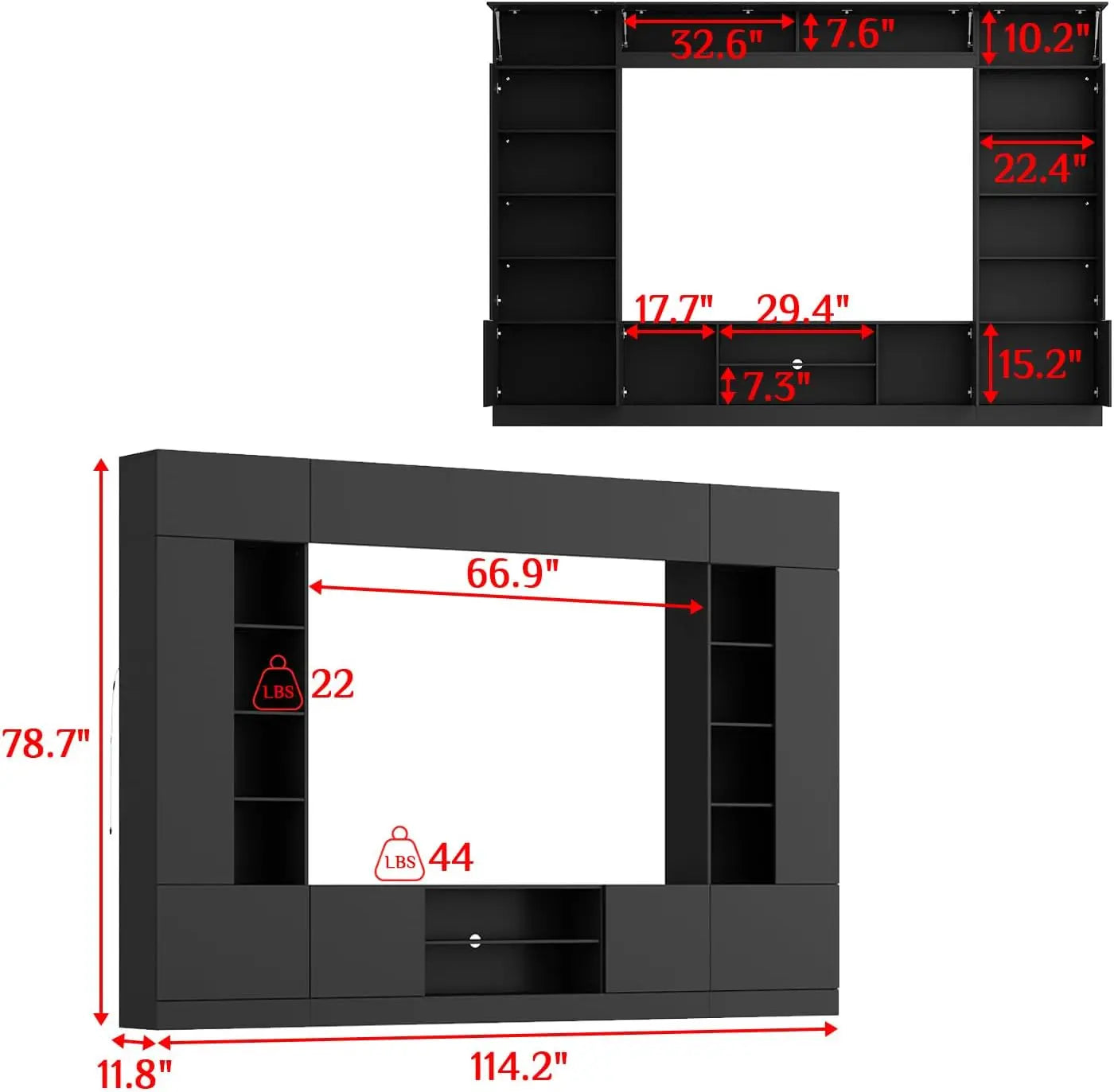 114" Large Wall Unit Entertainment Center