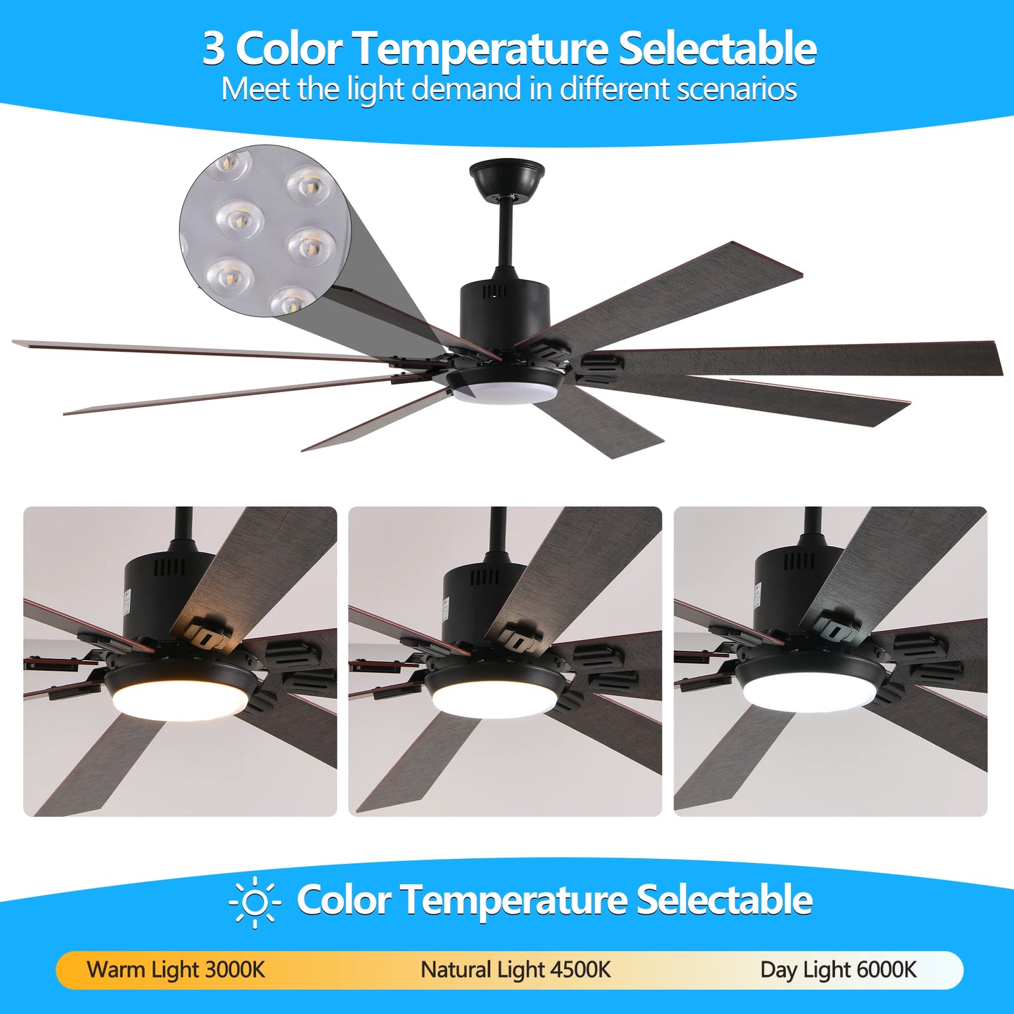 72" Large Diameter Black Ceiling Fan