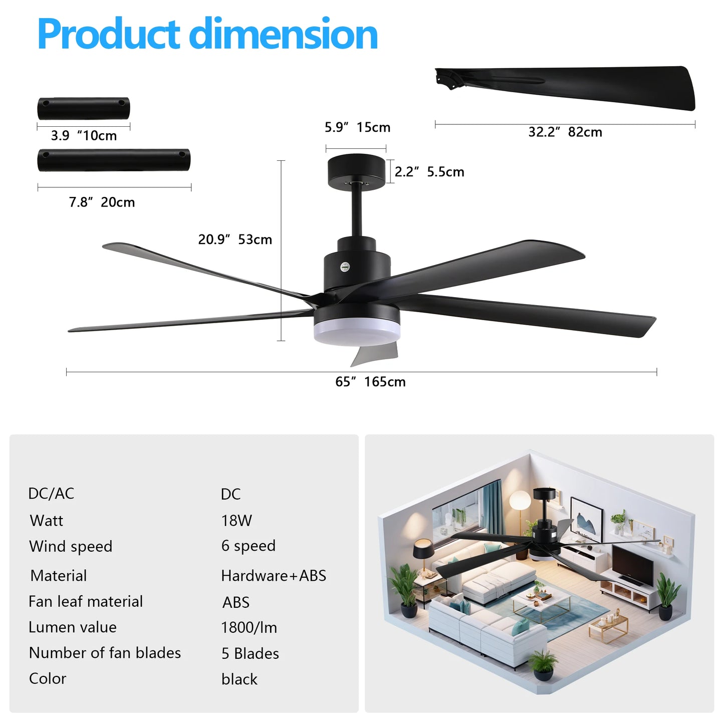 65" Ceiling Fan with Light