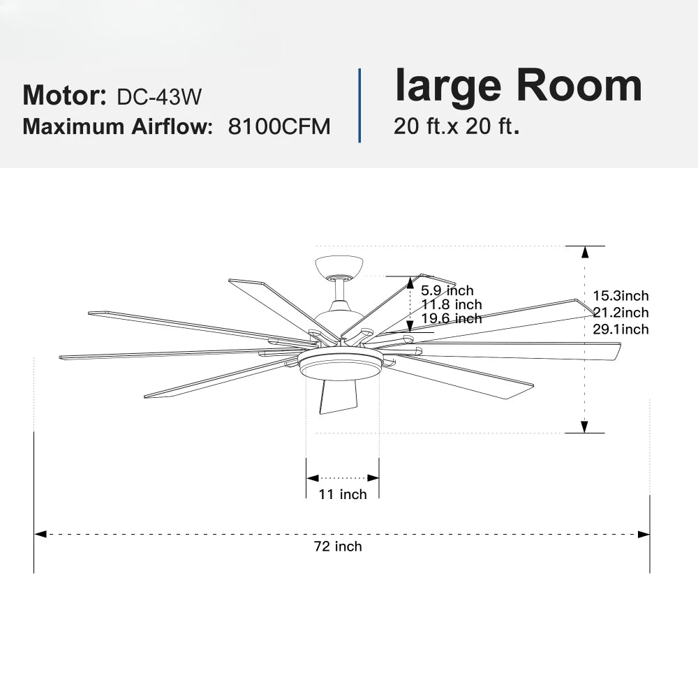 72"  Smart Ceiling Fan Light