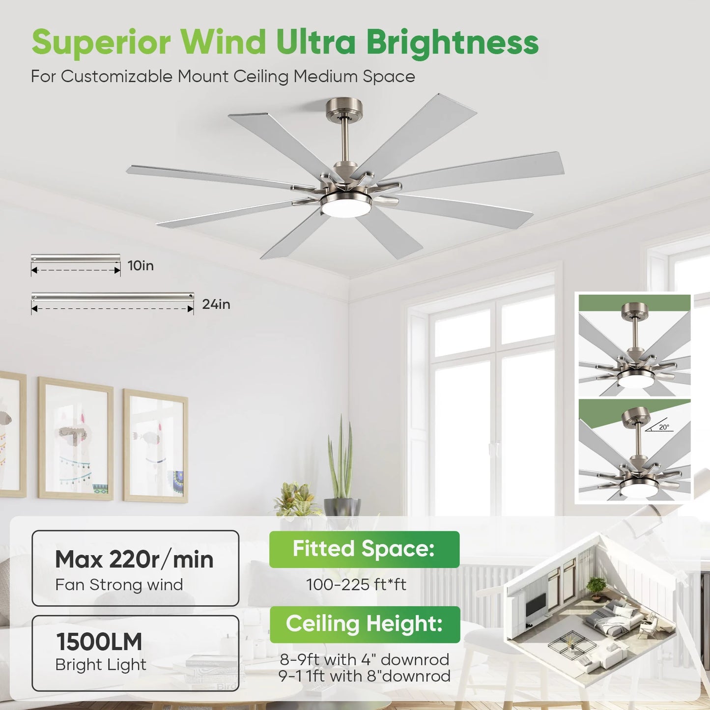 62"Ceiling Fan with Light