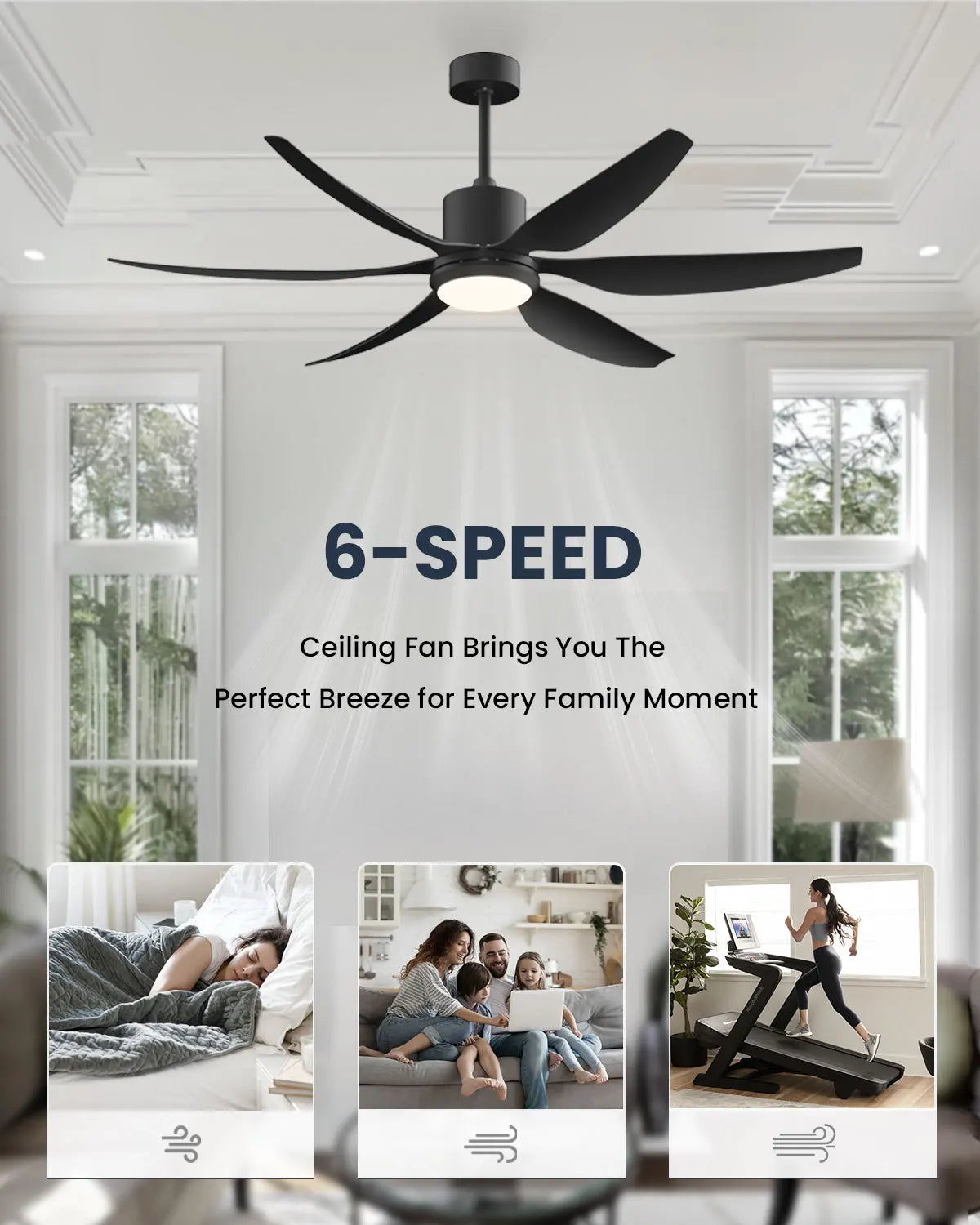 66" Large Ceiling Fan with Light