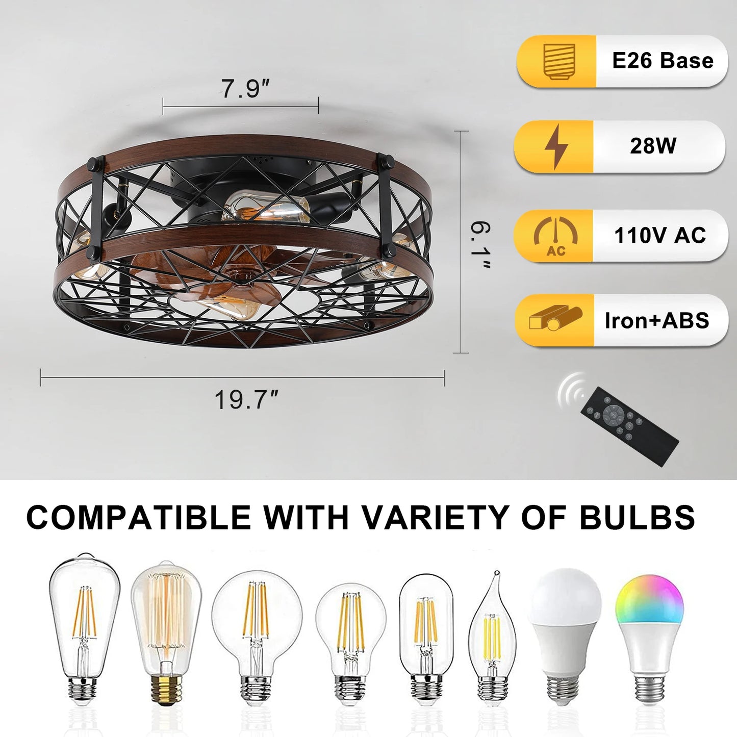 20" Caged Ceiling Fans with Lights