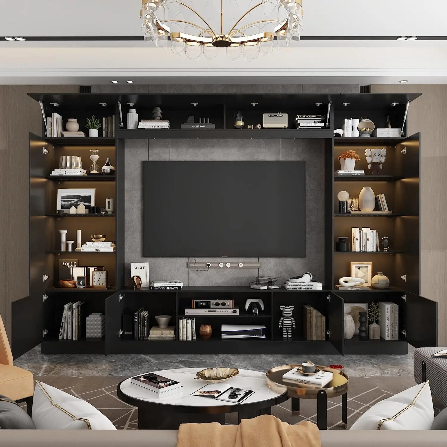 114" Large Wall Unit Entertainment Center