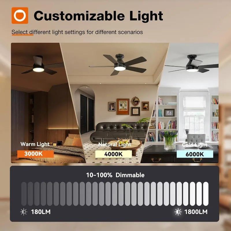 42 Inch Low Profile Ceiling Fan with Light