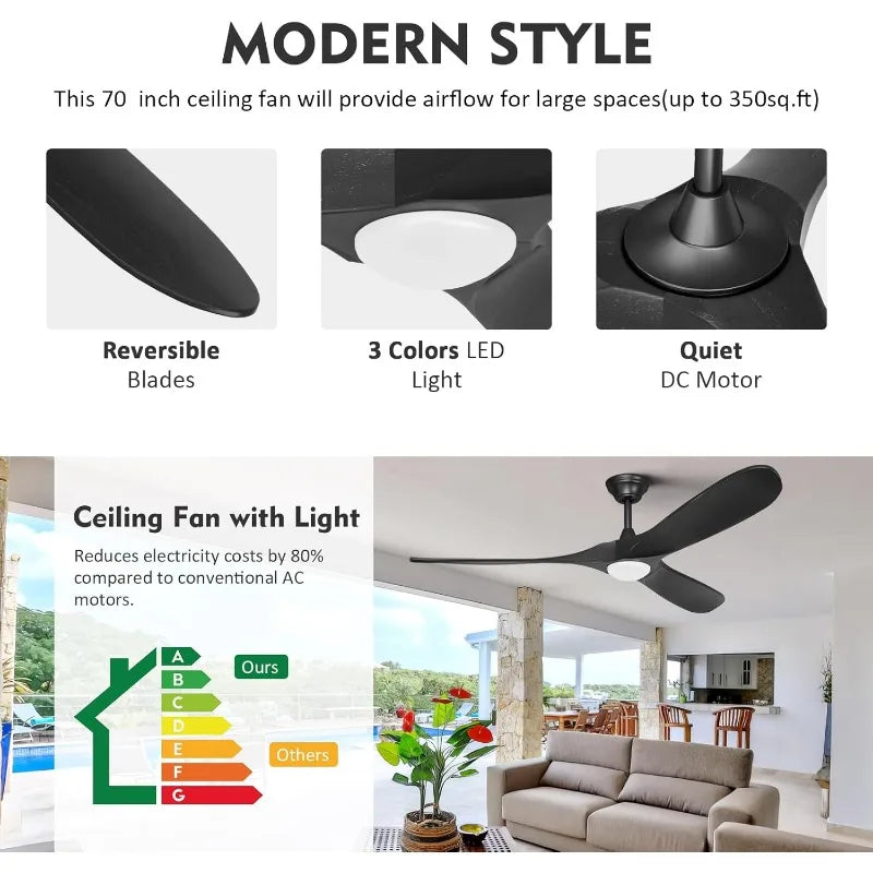 70'' Black Ceiling Fan with Light