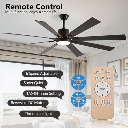 72" Large Diameter Black Ceiling Fan