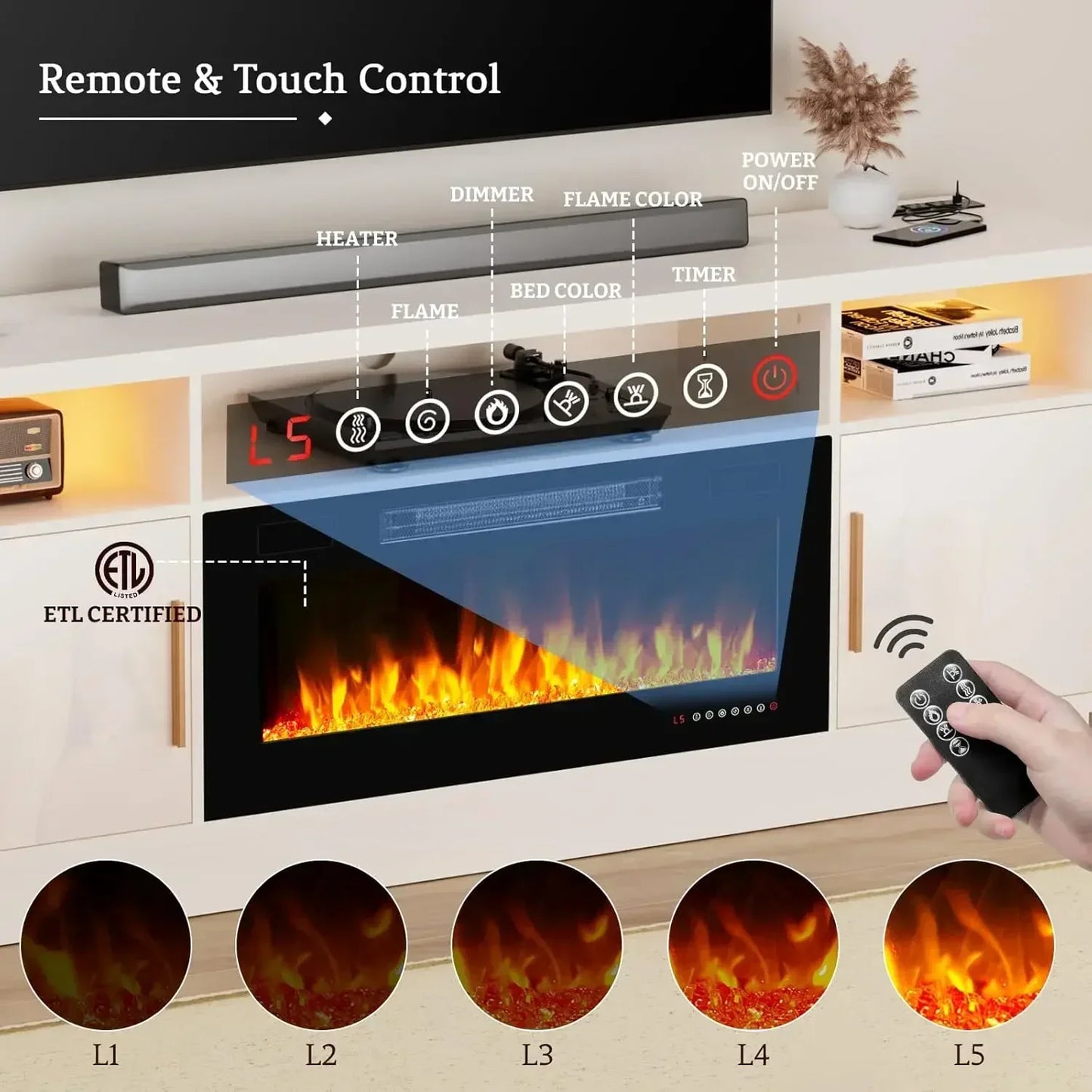 70'' TV Stand with 36'' Fireplace