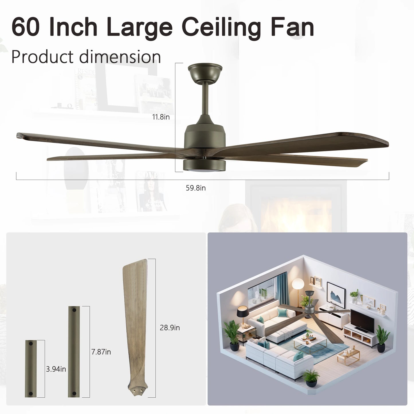 60"  Ceiling Fan with Light
