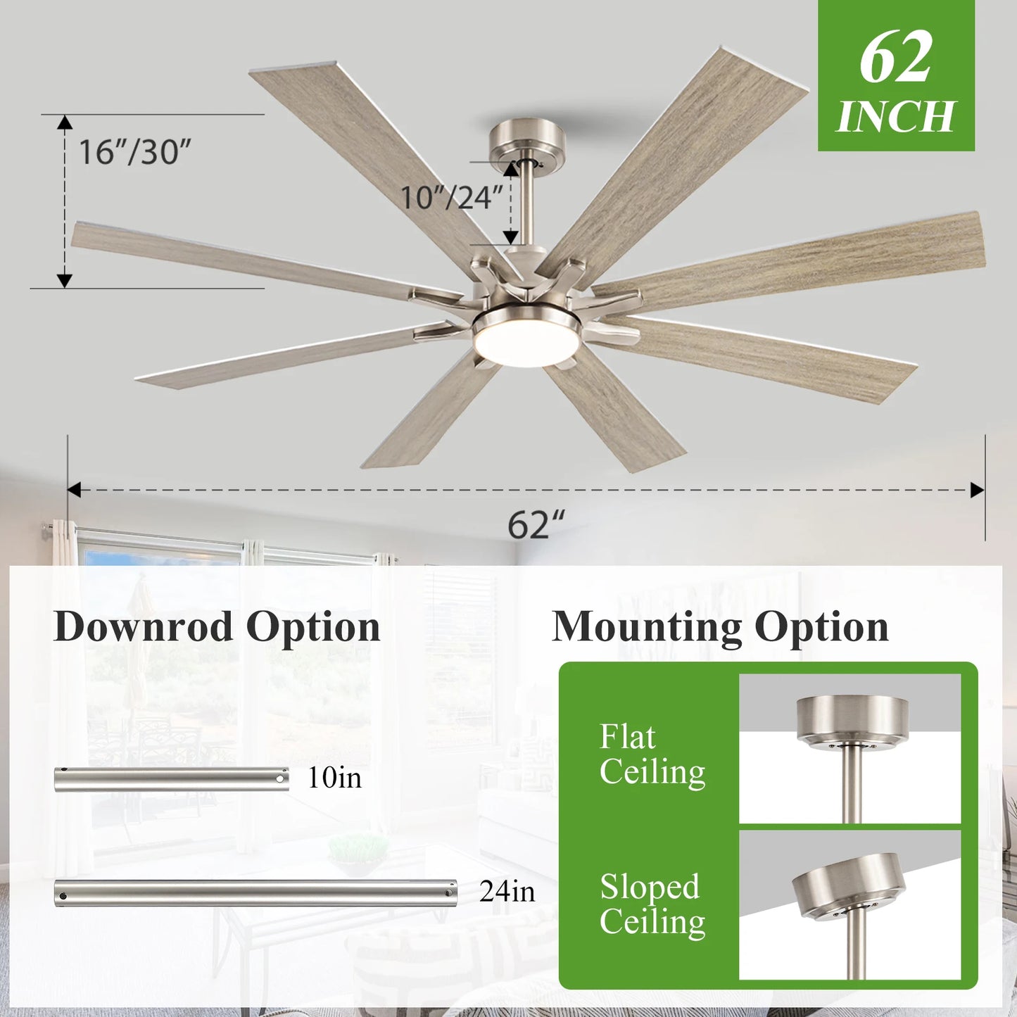 62"Ceiling Fan with Light