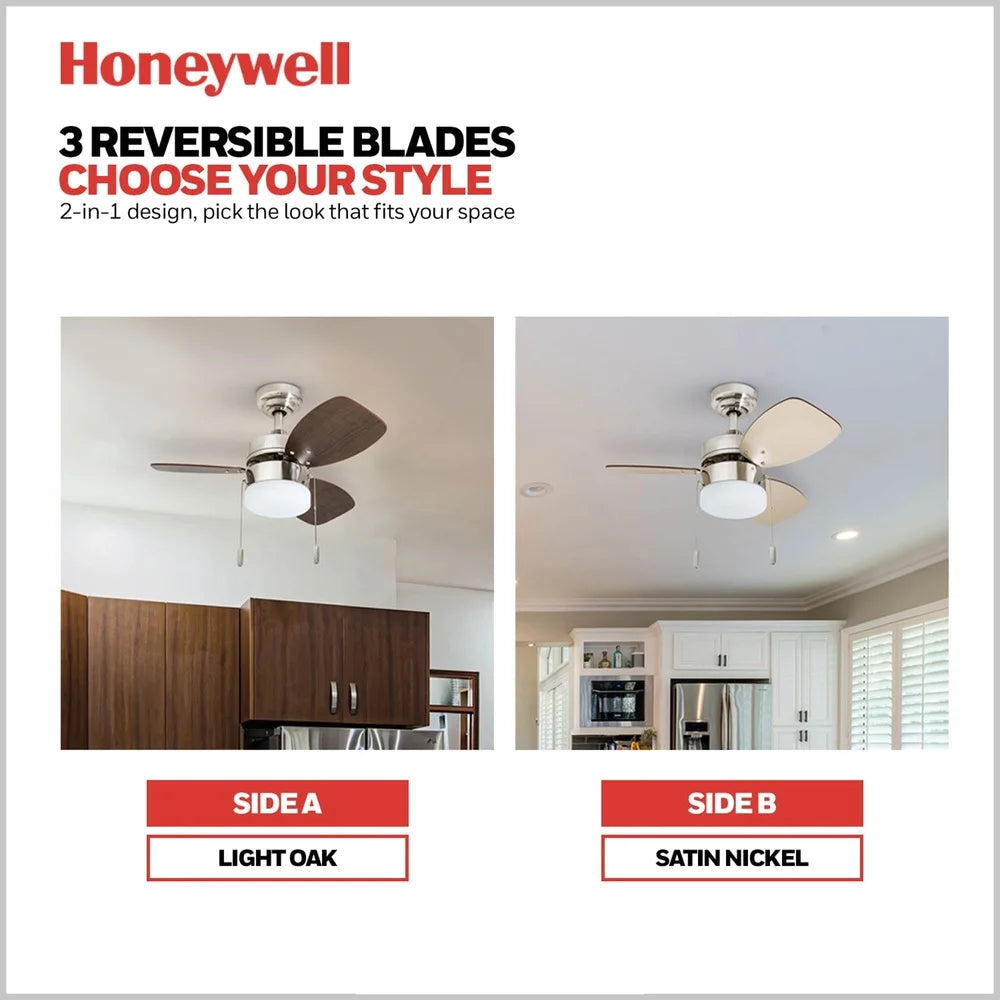 30" Brushed Nickel Ceiling Fan with Light
