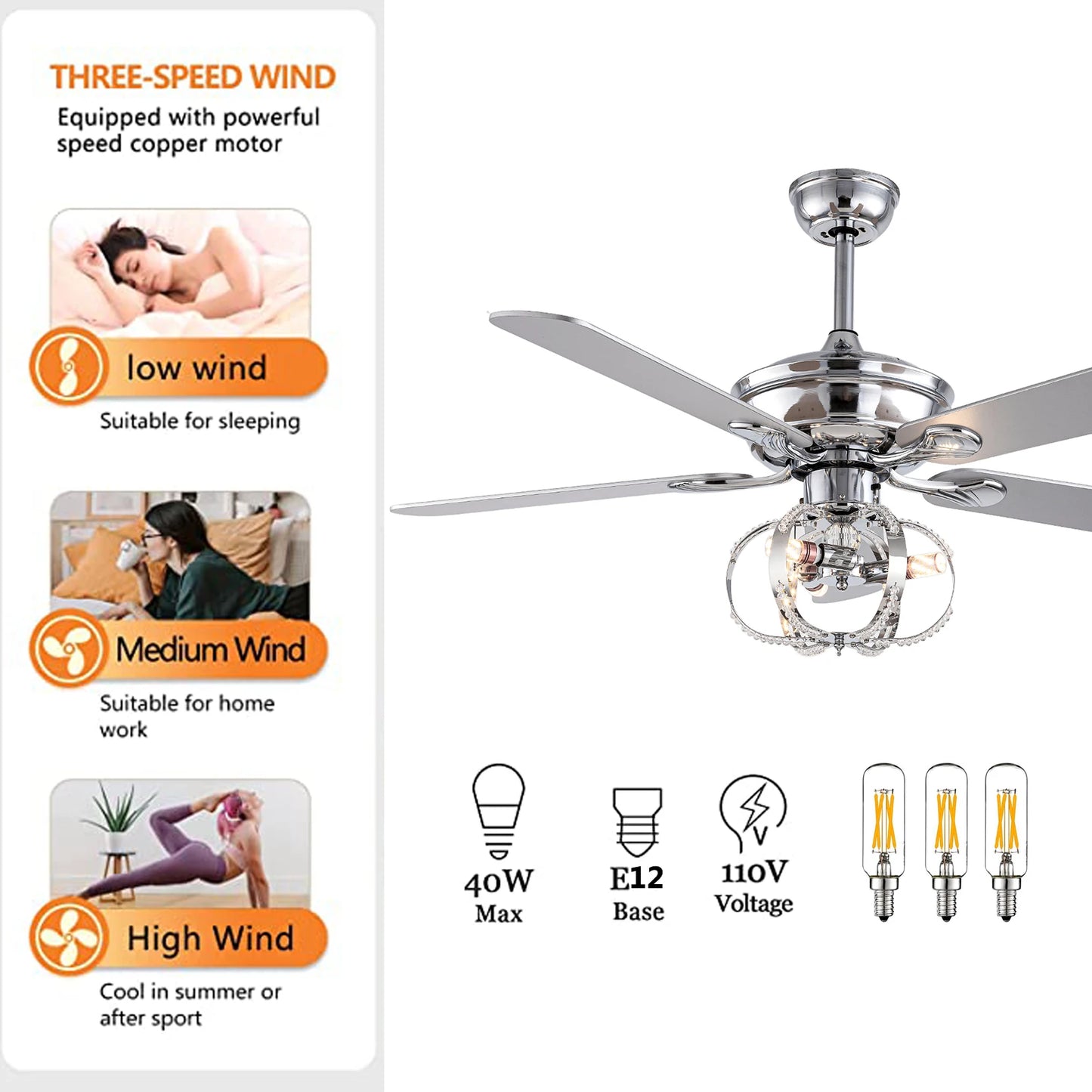 52" Crystal Cage Ceiling Fan Chandelier