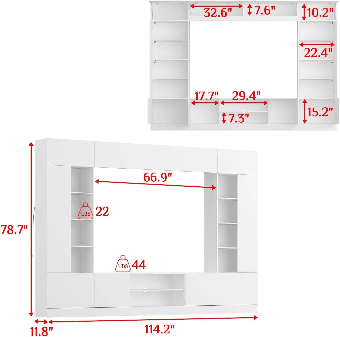114" Large Wall Unit Entertainment Center